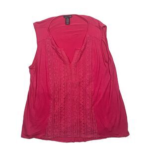 Rxb Y2K Hot Pink Floral Lace 2XL Tank Top Sheer Open Knit Sleeveless Women's